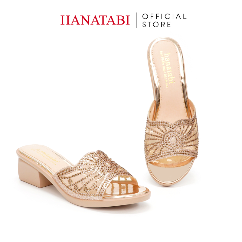 Dép Gót Nữ Hanatabi Quai Lưới Đính Xoàn Gót Cao 5cm Dế PU Siêu Nhẹ Mã HNDE5F926