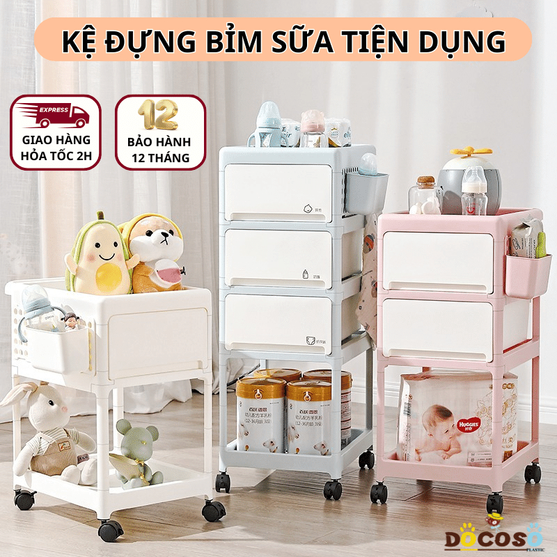 Kệ đựng đồ đa năng 4 tầng có bánh xe, đựng bỉm sữa cho bé, kệ nhà tắm, xe đẩy spa tiện lợi, bảo hành 5 năm