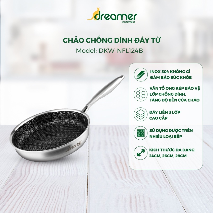 CHẢO CHỐNG DÍNH ĐÁY TỪ DREAMER DKW-NFL128B - Đường kính 28cm
