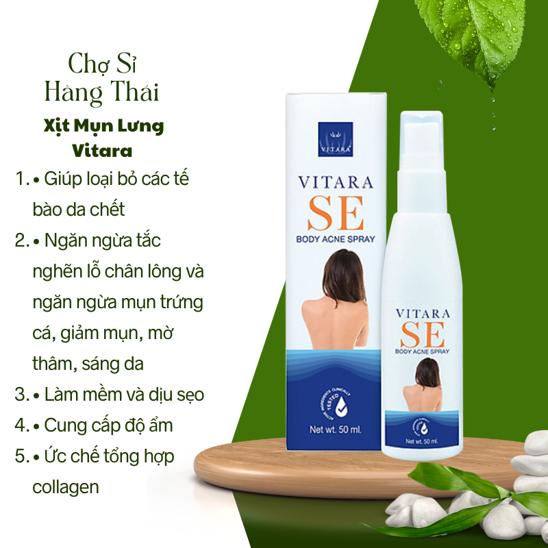 Xịt Mụn Lưng, Ngực, Mông Vitara SE Body Acne Spray Giảm Mụn, Mờ Thâm, Sáng Da Thái Lan - 50 ml