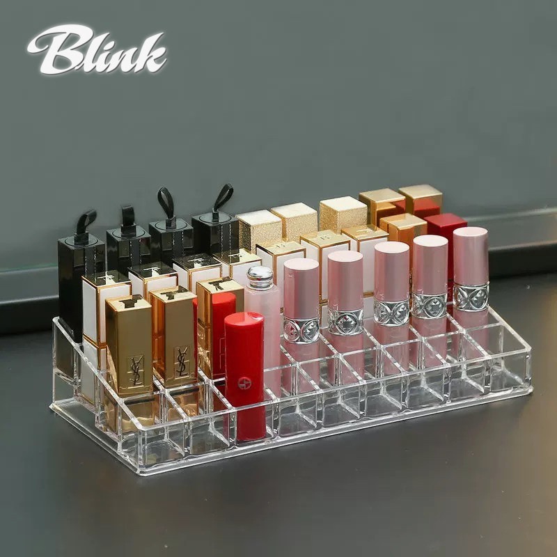 Khay đựng son loại dày  9 12 18 24 36 ô trong suốt, giá kệ son môi để bàn chất liệu mica - Blink Store