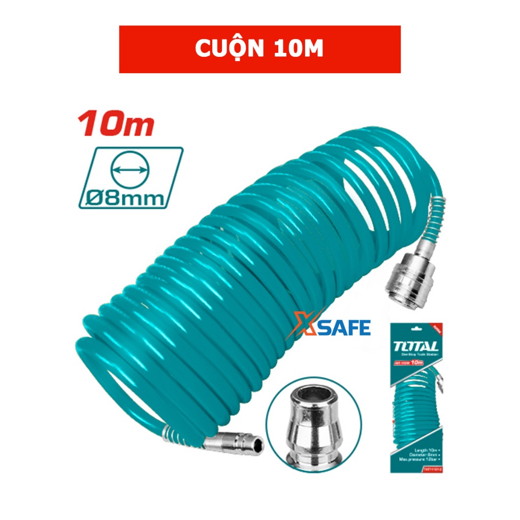 Dây hơi xoắn khí nén 15m-10m-5m TOTAL chất liệu PU, đầu nối loại nitto, đường kính trong 5mm, đường kính ngoài 8mm
