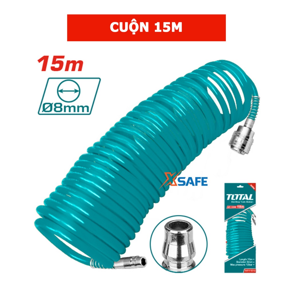 Dây hơi xoắn khí nén 15m-10m-5m TOTAL chất liệu PU, đầu nối loại nitto, đường kính trong 5mm, đường kính ngoài 8mm