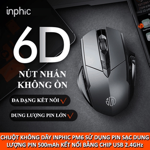 Chuột gaming không dây wireless INPHIC PM6 pin sạc siêu trâu - Silent click cực êm