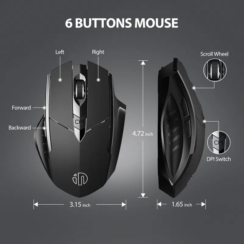 Chuột gaming không dây wireless INPHIC PM6 pin sạc siêu trâu - Silent click cực êm