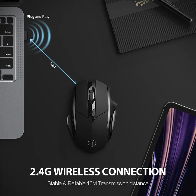 Chuột gaming không dây wireless INPHIC PM6 pin sạc siêu trâu - Silent click cực êm