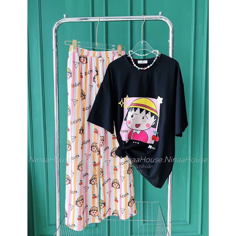 Set em bé Maruko áo thun cotton quần suông xinh xắn - Set quần suông mặc nhà, đi chơi - Shop Mẹ Dâu