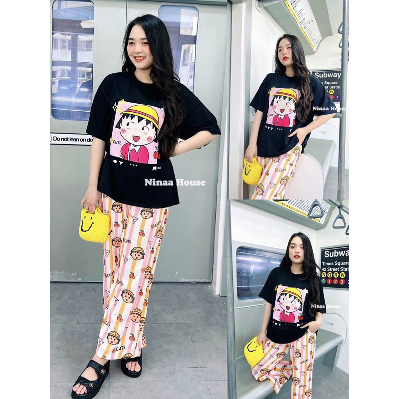 Set em bé Maruko áo thun cotton quần suông xinh xắn - Set quần suông mặc nhà, đi chơi - Shop Mẹ Dâu