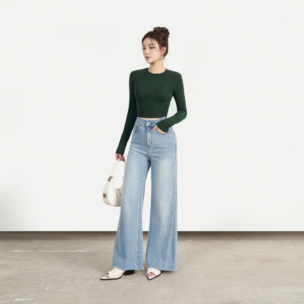 Áo Dài Tay Cổ tròn Sát Croptop Nữ Busy Thun Zip Co Giãn Ôm Sát DT7C