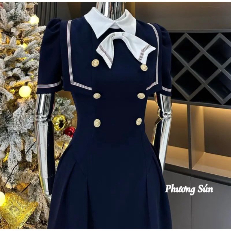 Đầm thiết kế phối cổ nơ sang chảnh