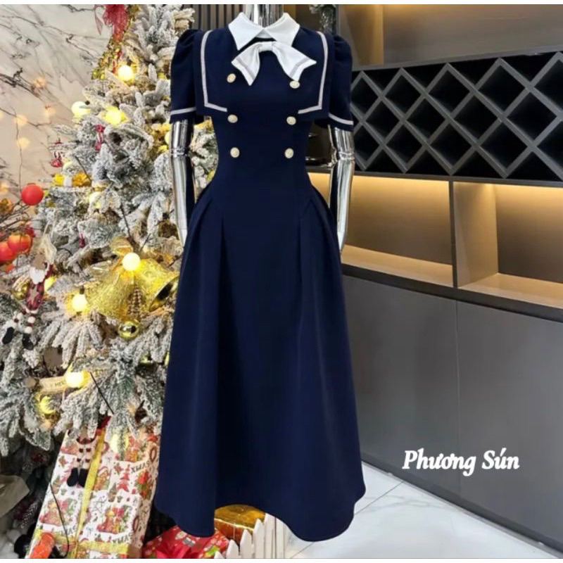 Đầm thiết kế phối cổ nơ sang chảnh