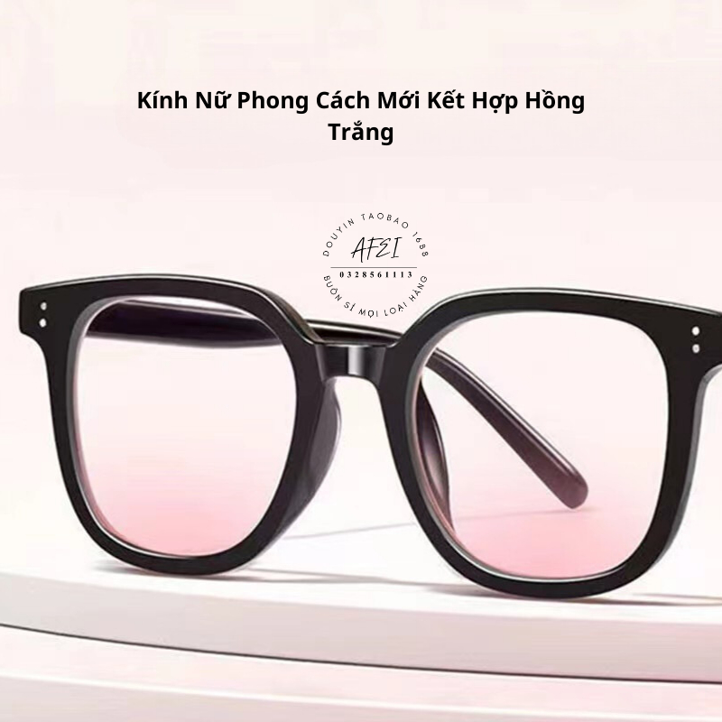 Kính mắt nữ nhiều màu, Kính mát tạo hiệu ứng má hồng dễ thương hai màu trong suốt gọng đen - FL13
