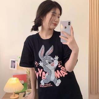 Áo thun nữ form rộng in nổi hình con thỏ dễ thương