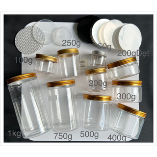HỘP NHỰA NẮP VÀNG / BẠC CAO CẤP  CHIẾT MỸ PHẨM - Hủ Pet TRONG SUỐT ĐỰNG THỰC PHẦM 1kg / 750g / 500g / 300g / 200g / 100g