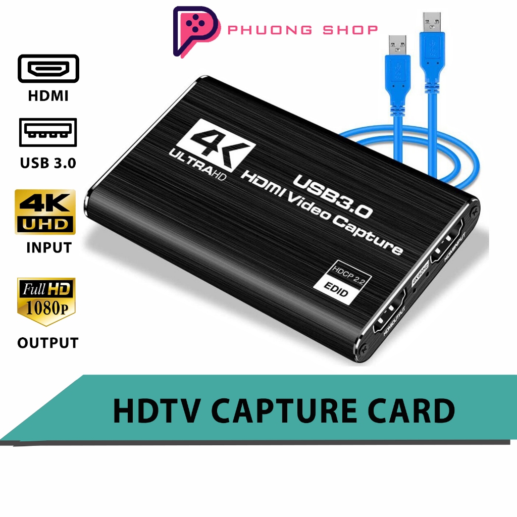 Bộ Video Capture Card HDMI to USB 3.0 Livestream input 4K 30hz / output 1080P 60hz cho máy ảnh, PS4, XBOX, PC, Laptop