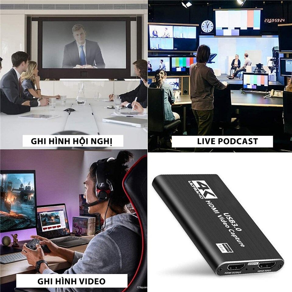 Bộ Video Capture Card HDMI to USB 3.0 Livestream input 4K 30hz / output 1080P 60hz cho máy ảnh, PS4, XBOX, PC, Laptop