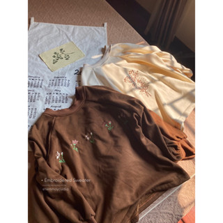  Áo sweater nỉ bông thêu hoa cực dày dặn dáng thụng freesize  ảnh thật tự chụp  