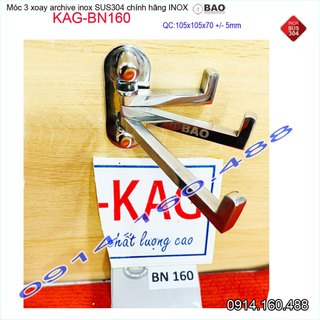 Móc 3 Inox Bảo KAG-BN160, móc xoay 180 độ treo đồ nhà tắm SUS304 thiết kế tuyệt đẹp sang trọng tinh tế đến từng chi tiết
