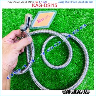 Dây vòi sen 1.5m KAG-DSI15 dài 150cm inox mềm bền đẹp , dây cấp nước ren D21 lắ cho 99% vòi xịt vệ sinh vòi sen