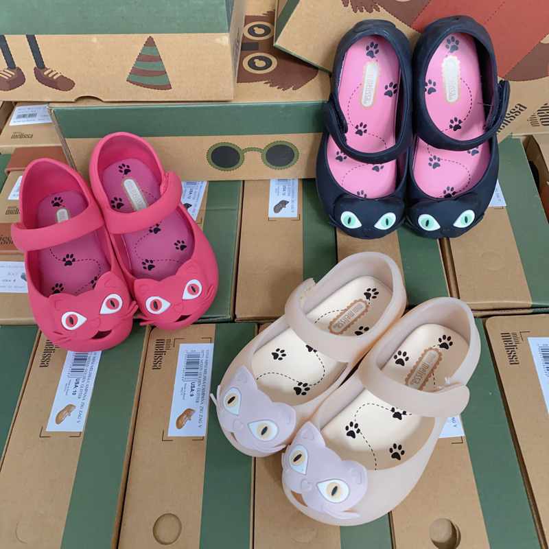 Giầy nhựa thơm melisa cho bé gái siêu mềm họa tiết mèo dễ thương cho bé từ 2-8 tuổi