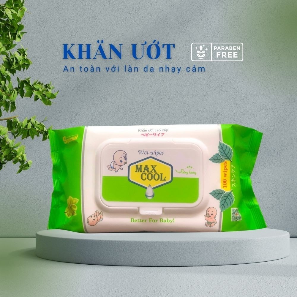 Combo 6 gói khăn ướt Max Cool 100 tờ, không hương- HÀNG CHÍNH HÃNG cao cấp an toàn cho bé