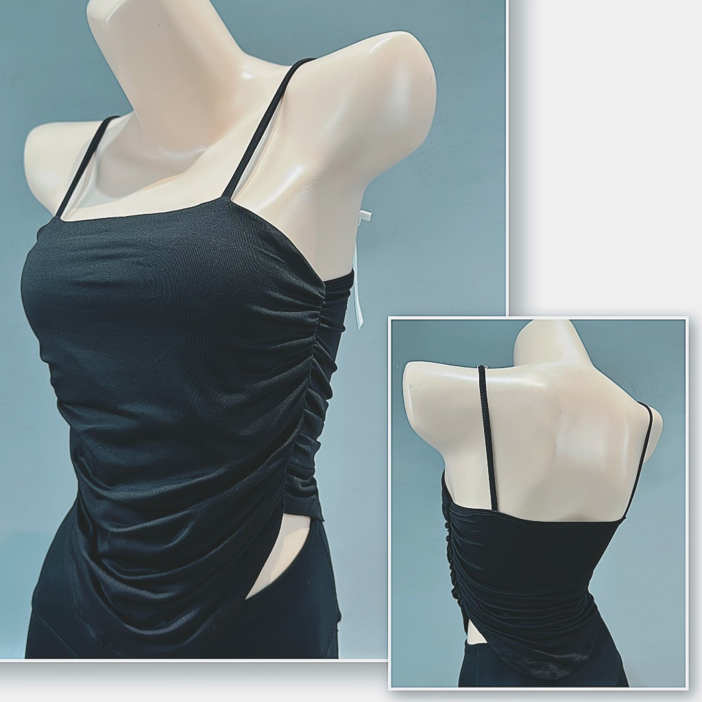 Áo Croptop Thể Thao Nữ Hoạ Tiết 2 Dây Mảnh Nhún Hông Xinh Xắn