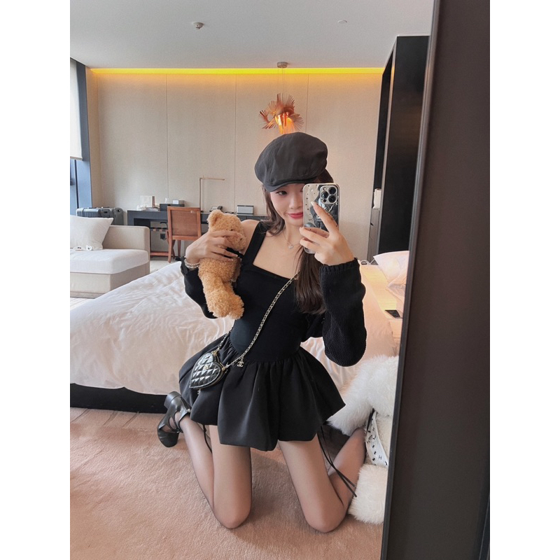 Đầm công chúa dáng xoè hai dây phong cách hàn quốc