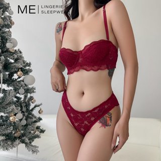  Bộ Đồ Lót Ren Nữ Áo Cup Ngang Nửa Quả Nâng Ngực Quần Lót Cánh Tiên Gợi Cảm Đỏ Mận Mới Me Me lingerie 