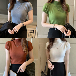 Áo len cộc tay cổ 3 phân nữ mặc trong vest blazer, áo len cổ 3 phân nữ tay ngắn chất len lông thỏ mịn đẹp