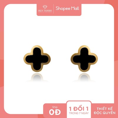Bông Tai Nữ Hoạ Tiết Cỏ Bốn Lá May Mắn Vàng Tây 14K BTAM122 Huy Thanh Jewelry (KÈM CHỐT SILICON CHẮC CHẮN)