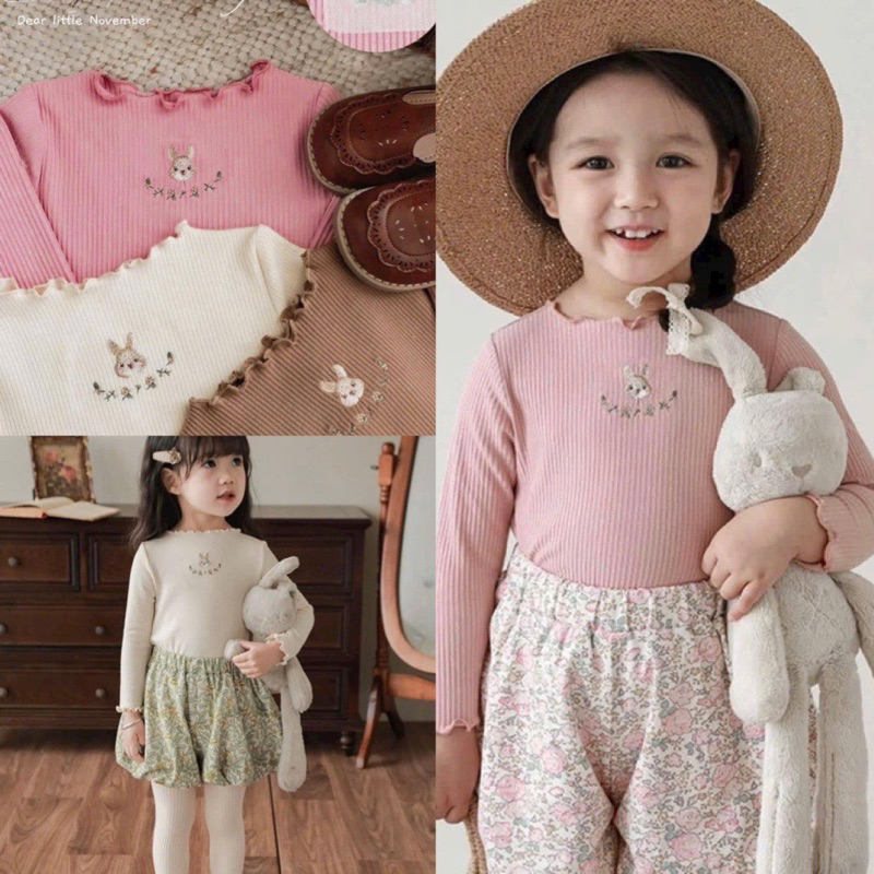 SET 3 ÁO GIỮ NHIỆT THÊU THỎ CHO BÉ GÁI