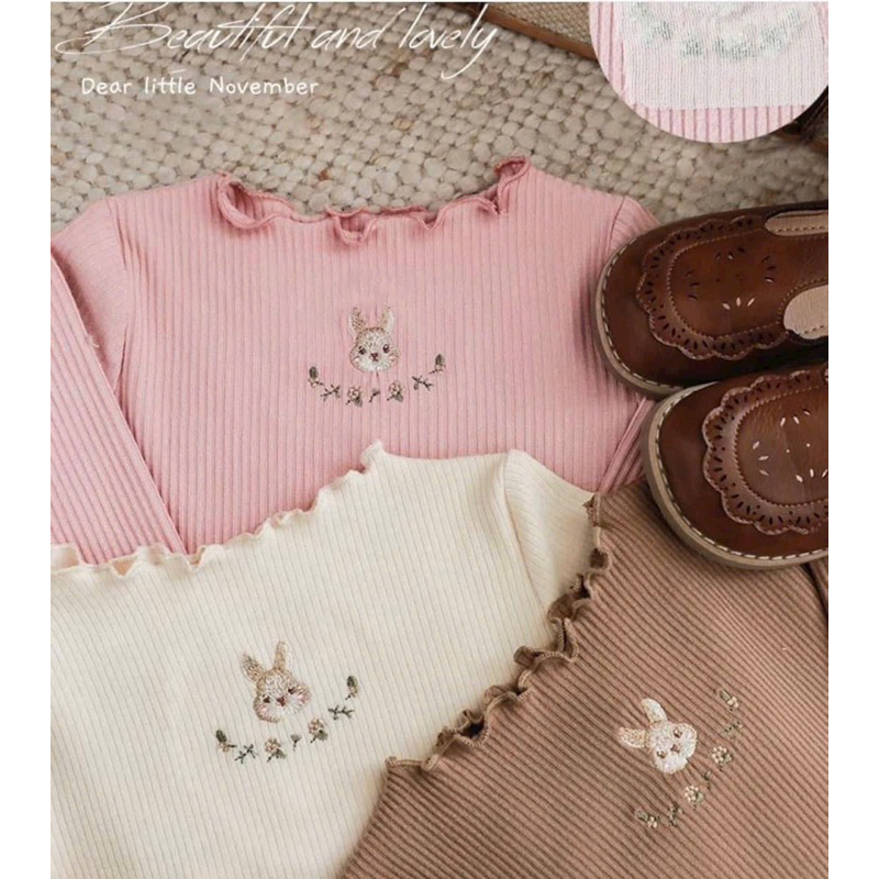 SET 3 ÁO GIỮ NHIỆT THÊU THỎ CHO BÉ GÁI