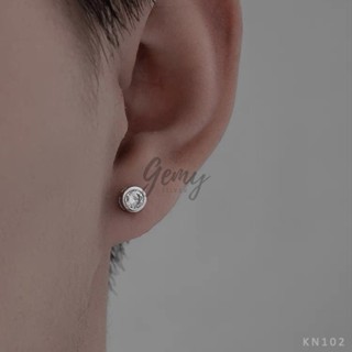 Khuyên tai nam bạc 925 mạ vàng thanh thẳng dáng ổ đá tròn nhiều size (1 chiếc) | GEMY SILVER KN102