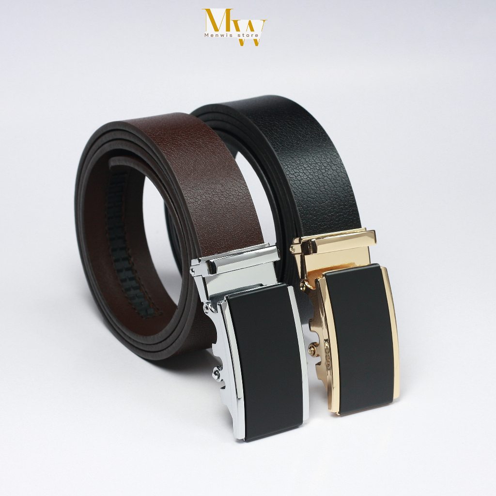 Thắt lưng nam, dây nịt nam da bò MENWIS S08 bản 3.5 cm, da bò nguyên tấm 01 lớp, khóa tự động chống gỉ sét, bảo hành 12