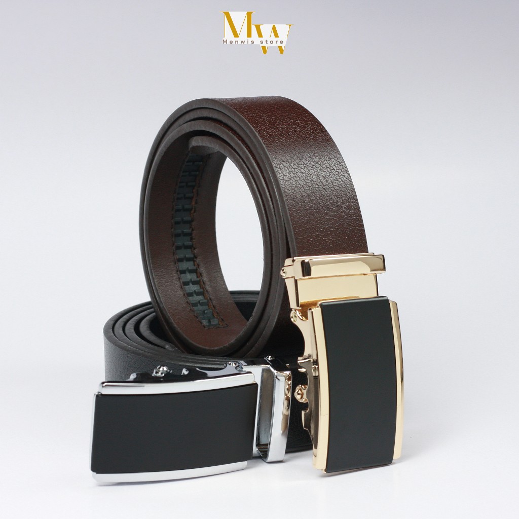 Thắt lưng nam, dây nịt nam da bò MENWIS S08 bản 3.5 cm, da bò nguyên tấm 01 lớp, khóa tự động chống gỉ sét, bảo hành 12