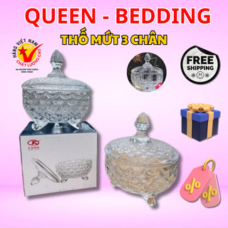 Lọ Thủy Tinh, Thố Thủy Tinh Đựng Mứt 3 Chân, Bánh Kẹo, Gia Vị Hàng Cao Cấp Có Nắp Đậy