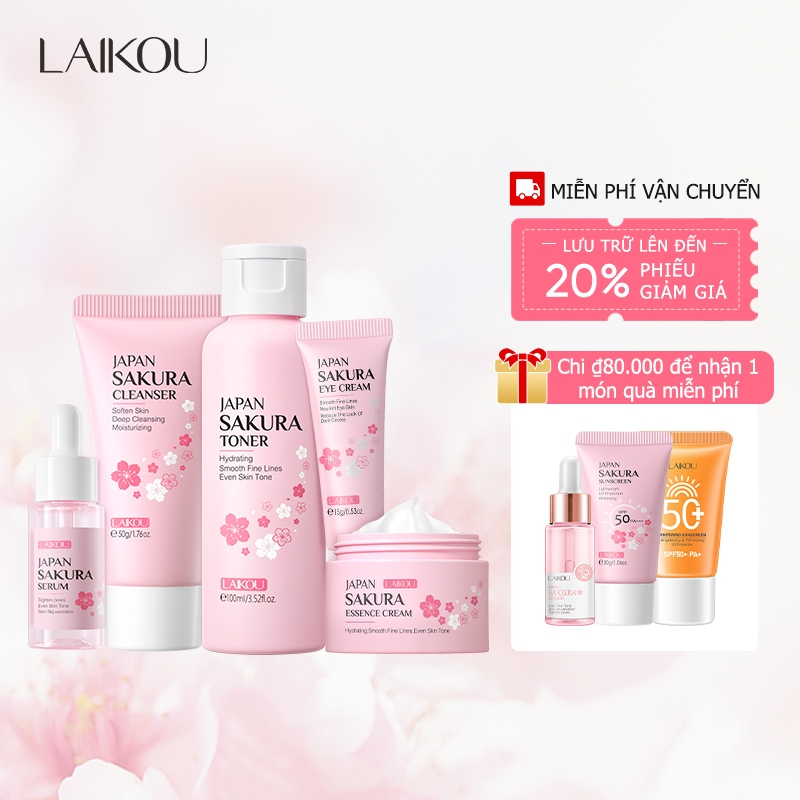 Bộ 5 sản phẩm chăm sóc da LAIKOU hoa anh đào Nhật Bản Serum Toner Cream
