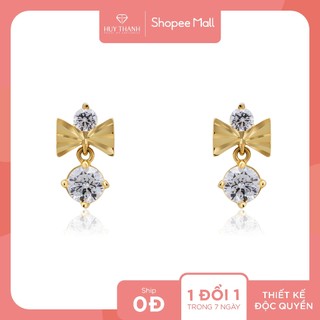 Bông tai nữ hoạ tiết hình nơ đá rơi vàng 14k btam126 huy thanh jewelry