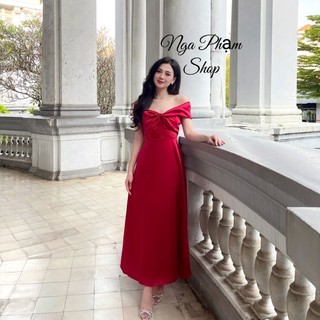 HARA DRESS - ĐẦM TRỄ VAI KẾT NƠ DỰ TIỆC DÁNG DÀI XOÈ - NGA PHẠM (kèm video thật)