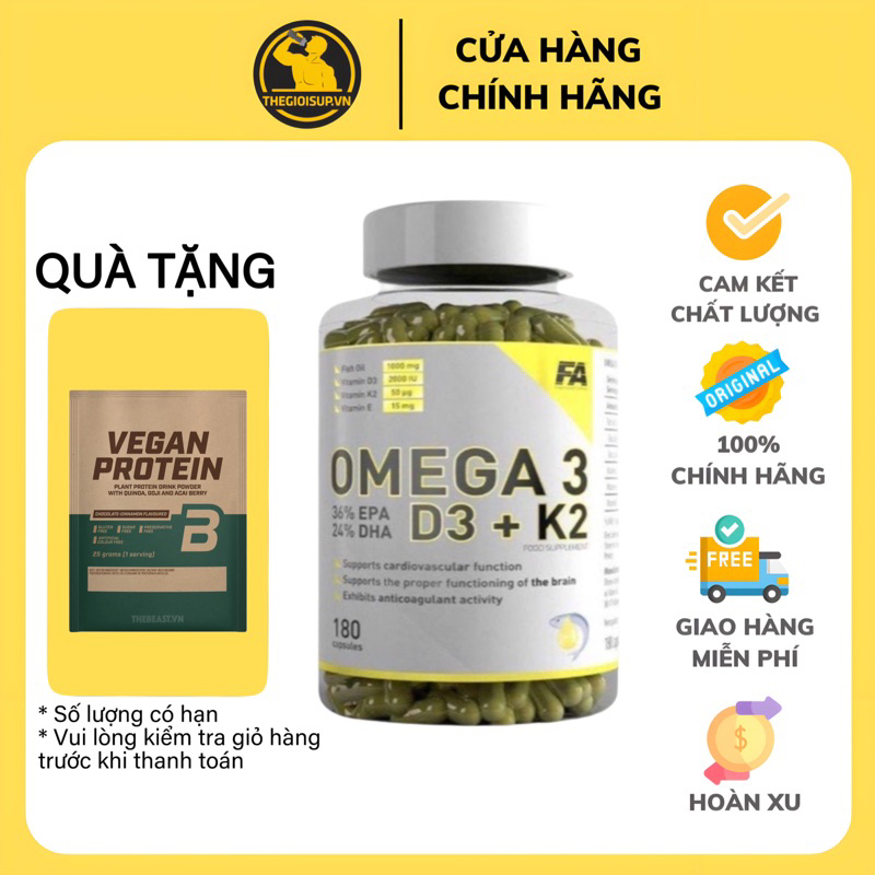FA Omega 3 D3+K2 Plus Thêm Vitamin E (180viên) Hỗ trợ miễn dịch,tốt cho tim mạch,hỗ trợ xương khớp , ngăn ngừa lão hóa