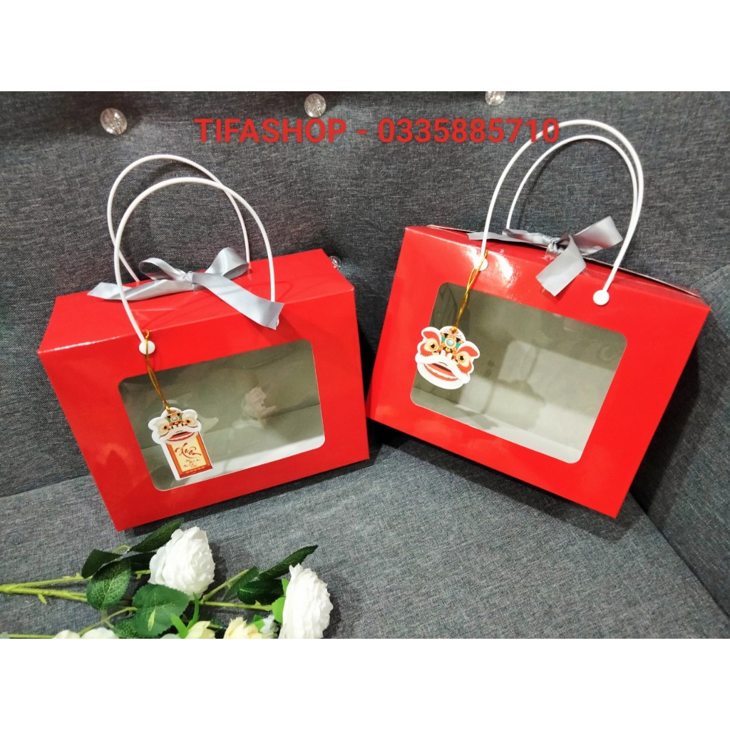 Hộp đựng quà kt 26x20x12,2cm tặng dịp lễ, tết, đựng mỹ phẩm, thực phẩm, bánh mứt,...có dán mica 1 mặt