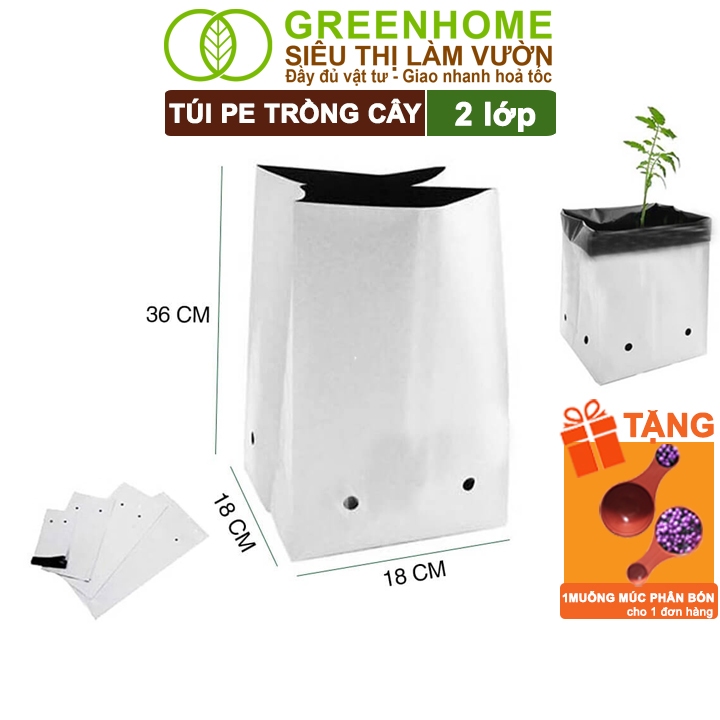 Túi Trồng Cây Greenhome, PE 2 Lớp, 18x36CM Chống UV, Tiện Lợi, Kinh Tế, Độ Bền 1,5 Năm, Trồng Rau, Hoa, Dâu Tây