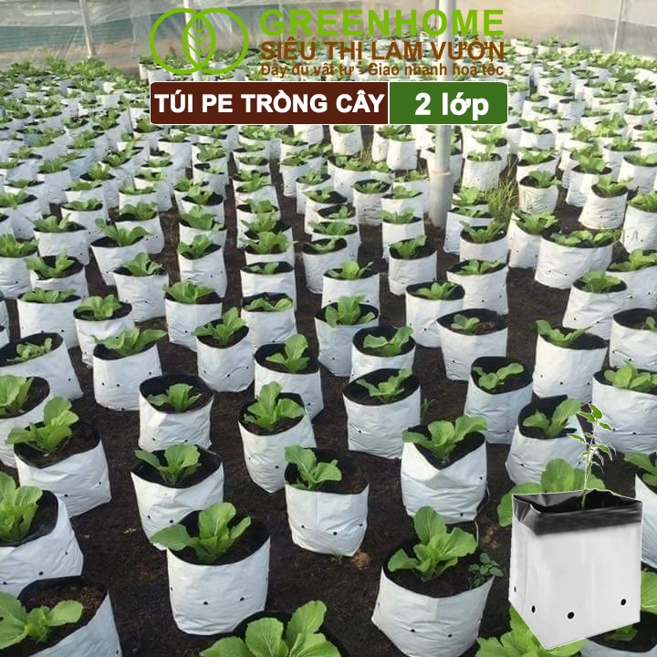 Túi Trồng Cây Greenhome, PE 2 Lớp, 18x36CM Chống UV, Tiện Lợi, Kinh Tế, Độ Bền 1,5 Năm, Trồng Rau, Hoa, Dâu Tây