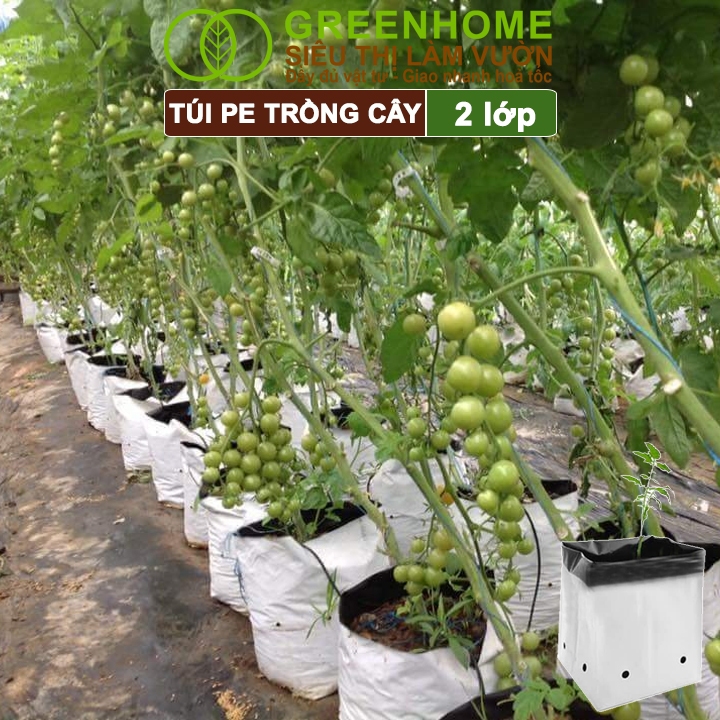 Túi Trồng Cây Greenhome, PE 2 Lớp, 18x36CM Chống UV, Tiện Lợi, Kinh Tế, Độ Bền 1,5 Năm, Trồng Rau, Hoa, Dâu Tây