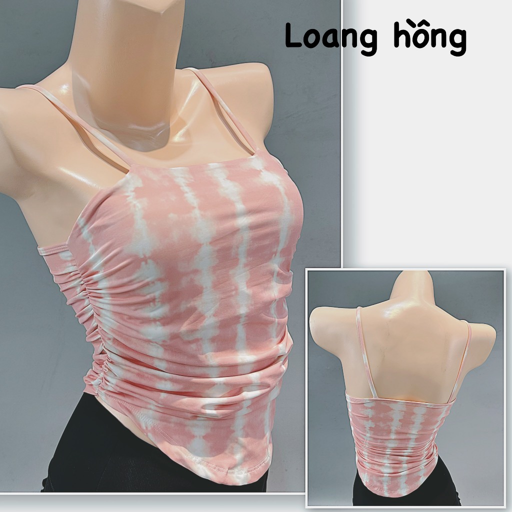 Áo Croptop Thể Thao Nữ Hoạ Tiết 2 Dây Mảnh Nhún Hông Xinh Xắn