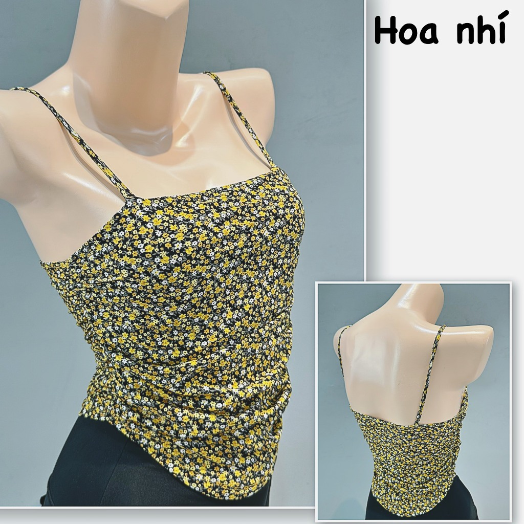 Áo Croptop Thể Thao Nữ Hoạ Tiết 2 Dây Mảnh Nhún Hông Xinh Xắn