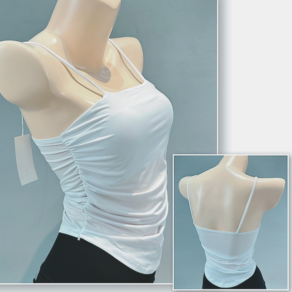 Áo Croptop Thể Thao Nữ Hoạ Tiết 2 Dây Mảnh Nhún Hông Xinh Xắn