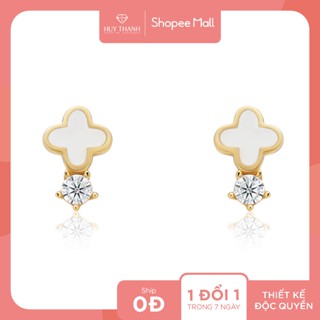 Bông Tai Nữ Hoạ Tiết Cỏ Bốn Lá May Mắn Đá Rơi Vàng 14K BTAM129 Huy Thanh Jewelry