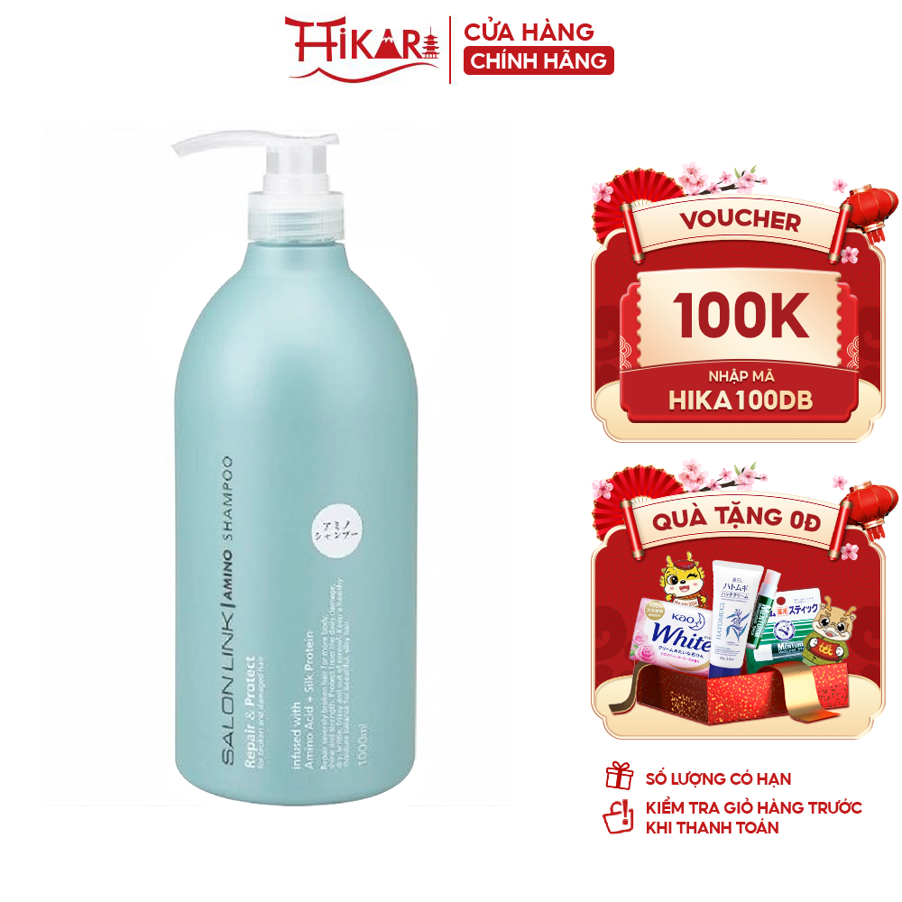 Dầu Gội Dưỡng Ẩm Kumano Salon Link Amino Shampoo 1000ml (Màu Xanh Ngọc) dành cho tóc khô xơ