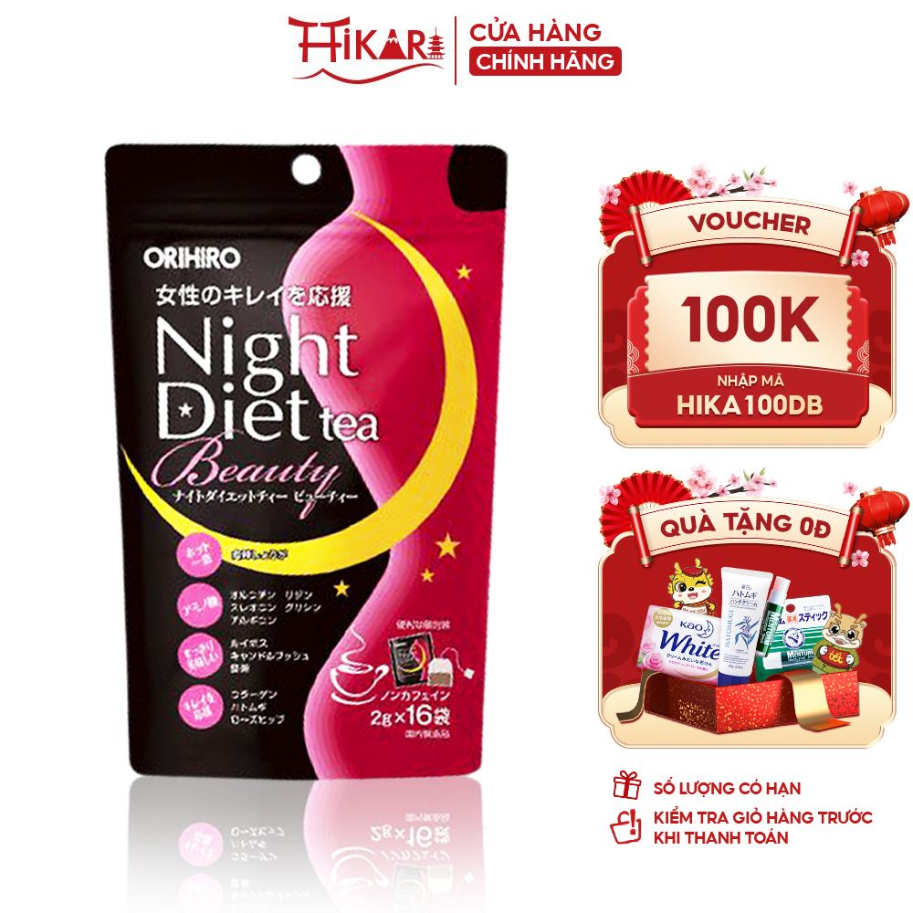 Trà giảm cân Night Diet Beauty Collagen Orihiro Nhật Bản 16 gói
